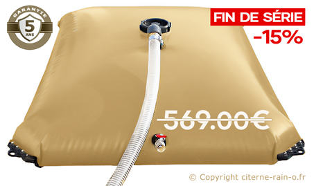 Citerne souple 7000 litres - Couleur SABLE. Etroite (8.13m x 2.21m x 0.6m) - Garantie 5 ans